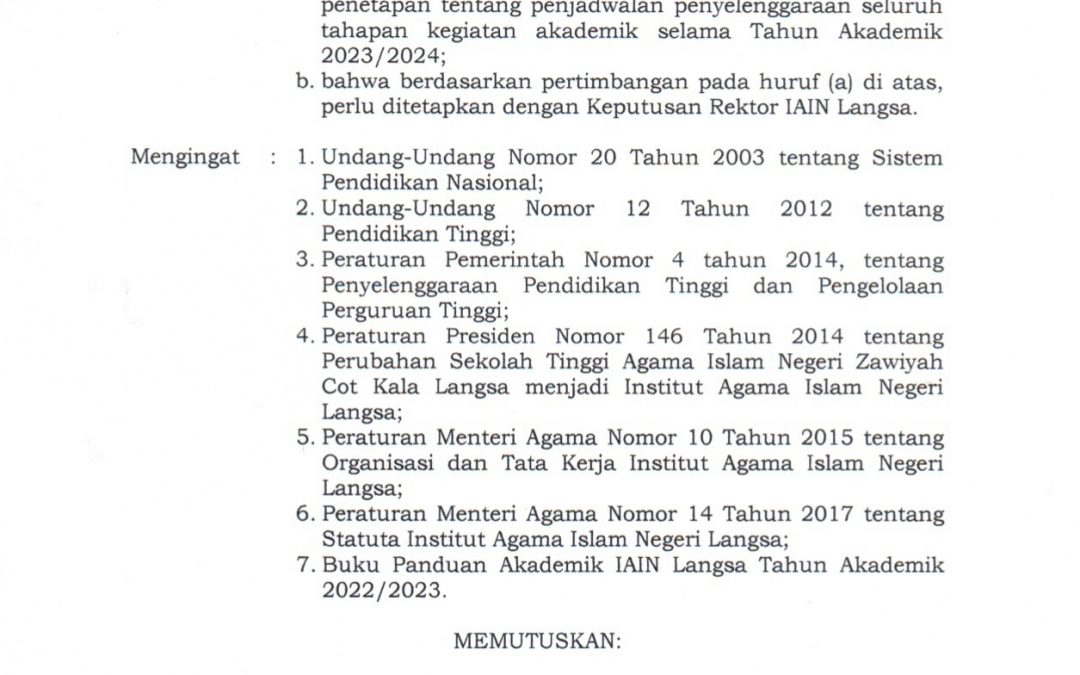 SK Rektor Nomor 362 Tahun 2023 Tentang Kelender Akadedemik Tahun 2023/2024